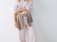 Пижамная рубашка в полоску, Бежевый