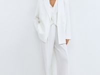 Двубортный льняной жакет, Белый