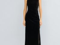 Бархатное платье с асимметричными лямками, Коричневый