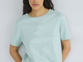 Джемпер с пайетками и коротким рукавом, Зеленый