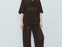 Широкие брюки из структурной ткани, Коричневый