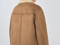 Дублёнка с воротником из искусственного меха, Бежевый