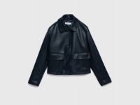 Короткая куртка из искусственной кожи, Черный