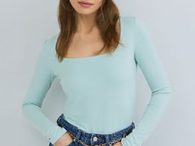 Лонгслив с квадратным вырезом, Зеленый