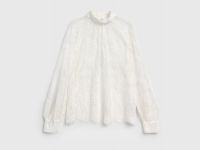 Кружевная блузка с воротником-стойкой, Бежевый