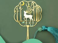 Закладка-веер для книг с подвеской "Великолепный белый олень" (нержавеющая сталь)