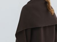 Длинное двубортное пальто с шарфом, Коричневый