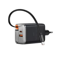 Сетевое зарядное устройство WIWU Helix GaN 2 в1 67W USB/Type-C+ кабель Type-C (Wi-G020) (черный)