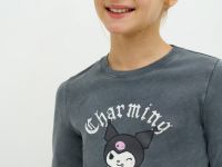 Лонгслив с принтом для девочек, Серый