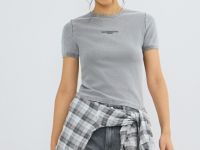 Футболка в рубчик с принтом, Серый