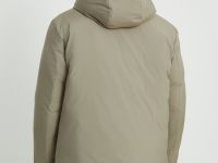 Пуховое полупальто с капюшоном и воротником-стойкой