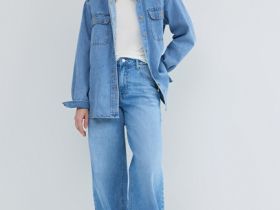 Ультраширокие джинсы с высокой посадкой, Голубой