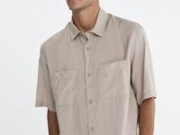 Рубашка с коротким рукавом из тенселя, Бежевый