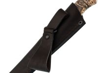 Шкуросъёмный нож Ястреб, сталь М390, рукоять мельхиор, зуб мамонта, стабилизированный кап клена