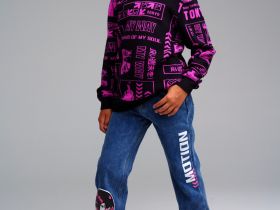 Брюки текстильные джинсовые утепленные флисом для девочек