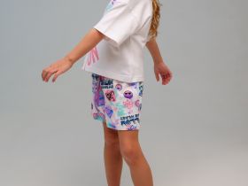 Комплект трикотажный для девочек: фуфайка (футболка), шорты