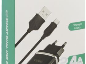Зарядное устройство Hoco C12 USB/USB с кабелем microUSB 12 Вт Чёрное