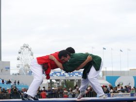 Стали известны победители соревнований по мас-рестлингу и борьбе корэш на Сабантуе