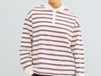 Лонгслив в полоску с воротником поло, Фиолетовый