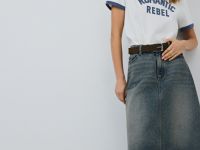 Расклёшенная джинсовая юбка миди, Синий