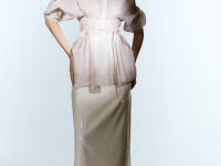 Полупрозрачная блузка из органзы с тонким поясом, Бежевый