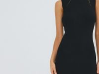 Вязаное платье в рубчик с воротником-стойкой, Черный