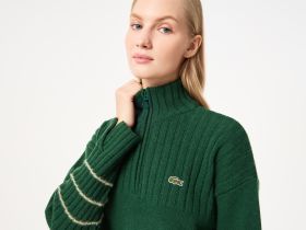 Женский короткий свитер Lacoste на молнии с длинным рукавом