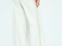 Широкие джинсы с вышивкой, Бежевый