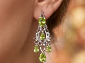 Серьги из серебра с гранатами, топазами, хризолитами э0681сг04260355