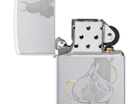 Зажигалка ZIPPO Devilish Ace с покрытием Satin Chrome, латунь/сталь, серебристая, 38x13x57 мм