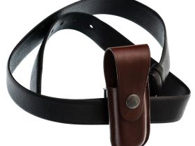 Чехол для складного ножа на пояс, 120 мм, кнопка, коричневый