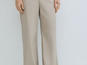 Прямые брюки из искусственной кожи, Бежевый