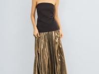 Юбка макси из ткани с эффектом жидкого золота, Золотой