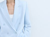 Двубортный льняной жакет, Голубой