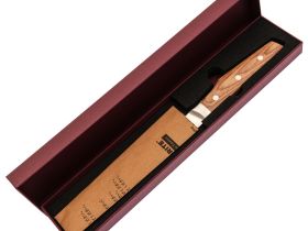 Кухонный нож Shimomura Сантоку 160 мм, сталь VG-10 в обкладах из дамаска, рукоять Pakka wood