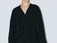 Кимоно из фактурной ткани с поясом, Черный