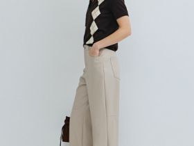 Прямые брюки из искусственной кожи, Бежевый