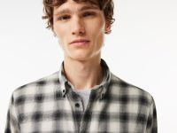 Фланелевая рубашка Lacoste приталенного кроя в клетку из смеси хлопка и шерсти