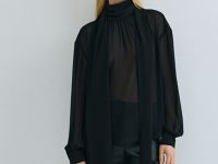 Блузка из шифона с шарфом, Черный