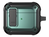 Чехол WiWU Mecha для AirPods 3 противоударный с карабином (черный/зеленый)