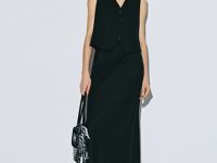 Юбка миди А-силуэта с эластичным поясом, Черный