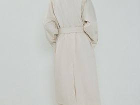 Однобортный длинный плащ, Бежевый