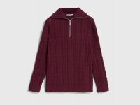 Джемпер с косами и воротником-стойкой на молнии, Фиолетовый