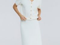 Вязаная юбка миди А-силуэта, Белый