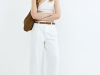 Укороченные широкие джинсы с ремнём, Белый