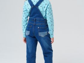 Полукомбинезон текстильный джинсовый утепленный флисом для девочек