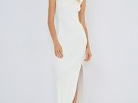 Вязаное платье в рубчик с воротником-стойкой, Белый