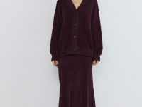 Кардиган из пушистой пряжи на пуговицах, Фиолетовый