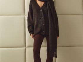 Кардиган оверсайз с шарфом, Коричневый