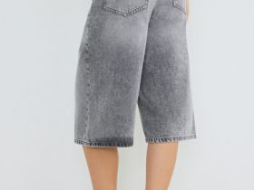 Джинсовые шорты-бермуды с высокой посадкой, Серый